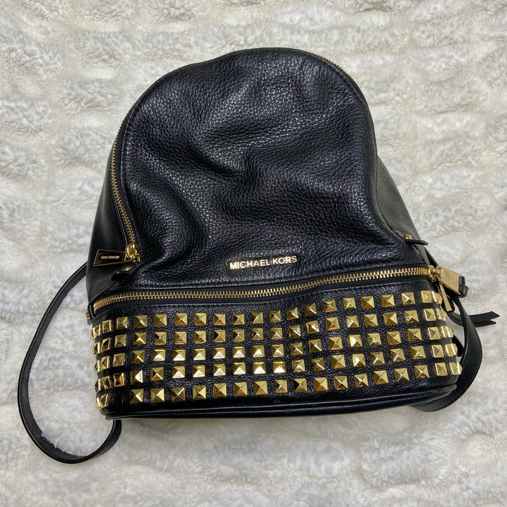 Michael Kors Rhea Medium Studded Pebbled Leather Backpack